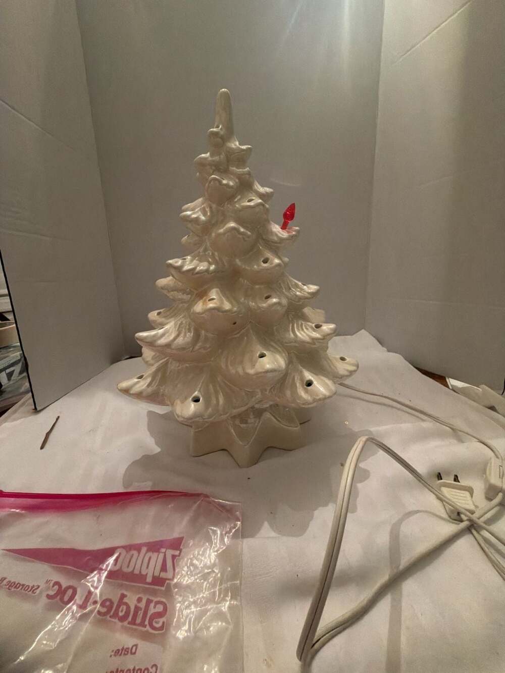 Vintage Ceramic Lighted Christmas Tree Ivory White